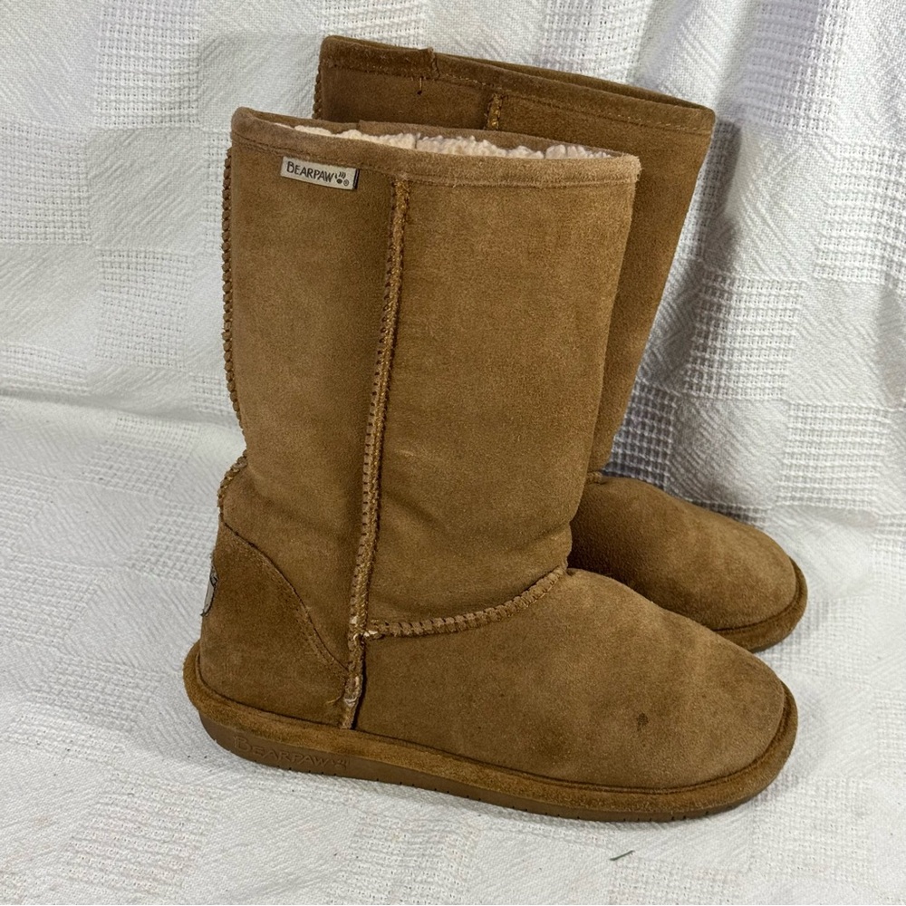 Bearpaw Womens Emma Winter Snow‎ Boots Brown Sheepskin Lined Mid Calf Pull On 9